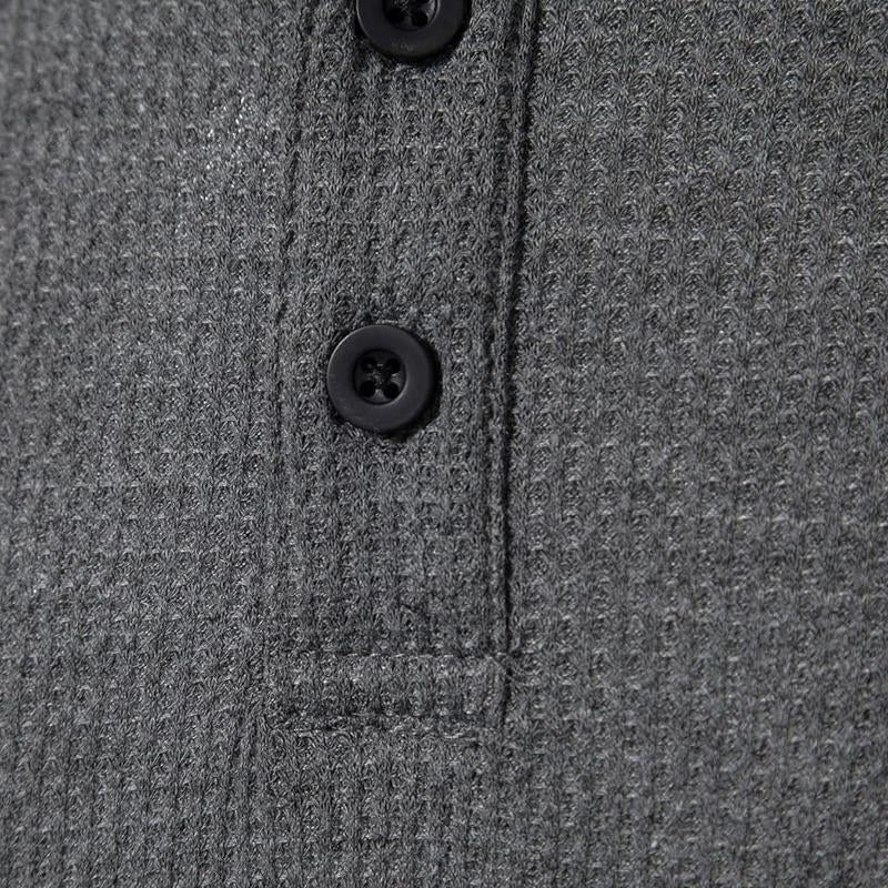 Men's Casual Contrast Waffle Henley Collar Short Sleeve T-Shirt 18995816M