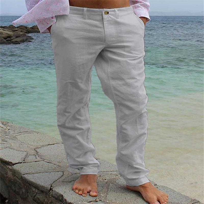 Men's Casual Solid Color Cotton Linen Straight Loose Pants 33310018M