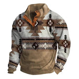 Men's Retro Printed Fashion Loose Henley Collar Sweatshirt 27001980U