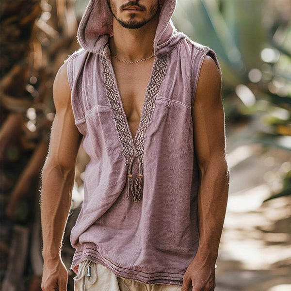 Men's Resort Casual Ethnic Hooded Tank Tops 40934230X