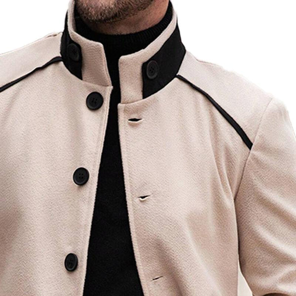 Men's Retro Stand Collar Contrast Color Mid-Length Coat 84735663X