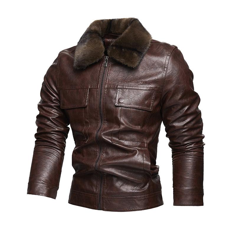 Men's Motorcycle Suit Modern Tough Guy Plus Velvet Leather Jacket 25328893X