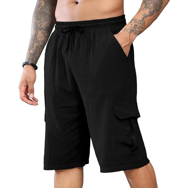 Men's Casual Linen Multi-Pocket Elastic Waist Shorts 36222522M