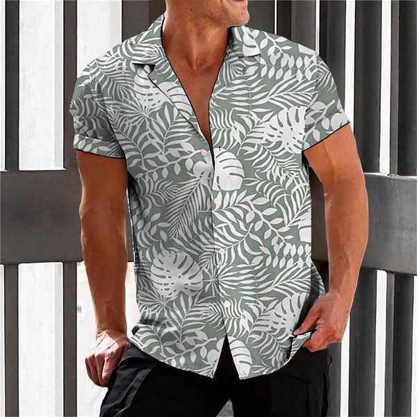 Men's Casual Monstera Hawaiian Lapel Short Sleeve Shirt 08249063TO