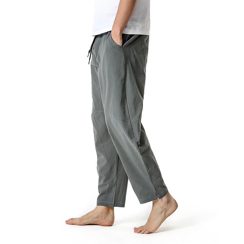 Pantalones holgados de algodón y lino con cordón para hombre 16882035Y