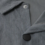 Men's Solid Loose Corduroy Lapel Multi-pocket Long Sleeve Shirt 47587642Z