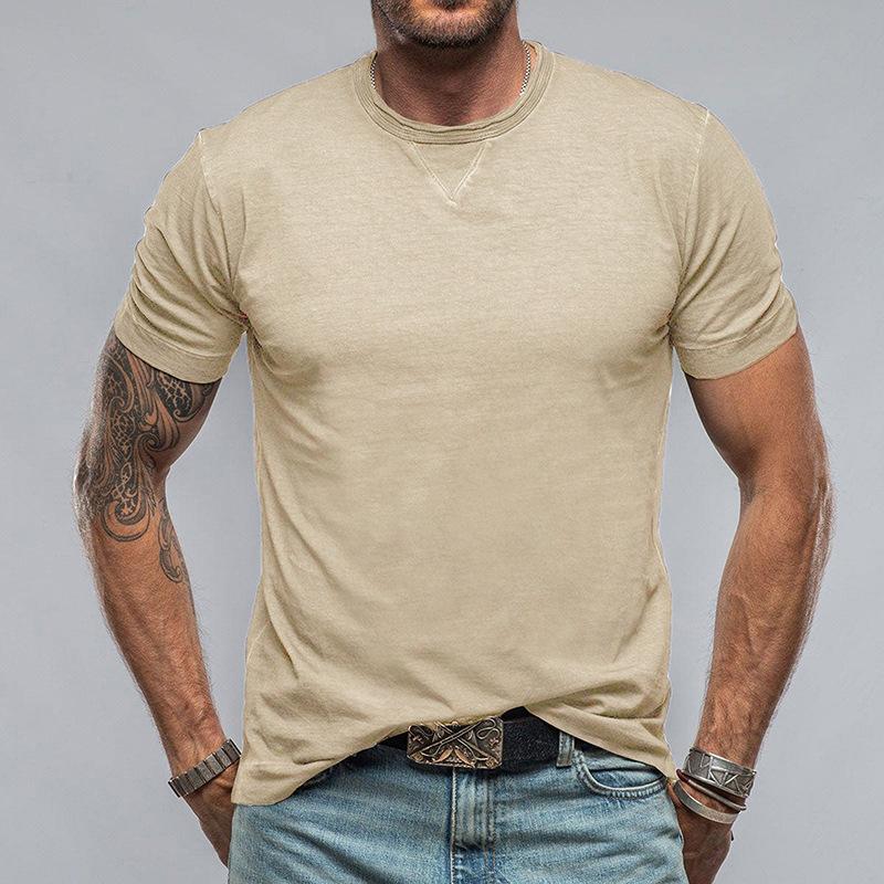 Men's Casual Cotton Solid Color Round Neck Short Sleeve T-Shirt 07674365M