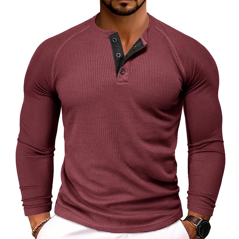 Men's Casual Round Neck Waffle Long Sleeve T-Shirt 43399933Y