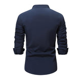 Men's Casual Contrast Color Stand Collar Long Sleeve Shirt 12077443X