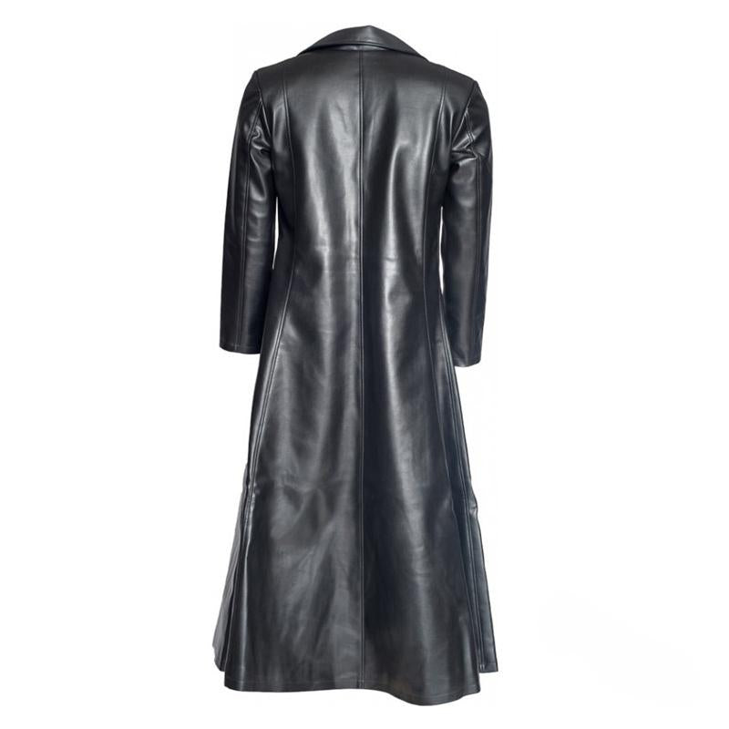 Men's Solid Lapel Skinny Button Leather Coat 20213788X