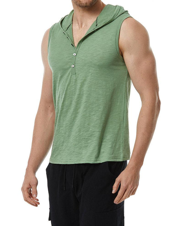 Men's Casual Solid Color V Neck Hooded Sleeveless Tank Top 03939558M