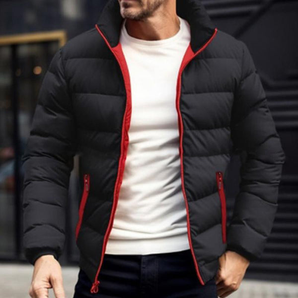 Men's Solid Color Simple Stand Collar Zipper Cotton Jacket 62570084X