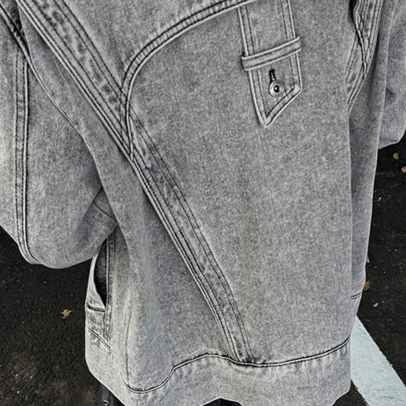 Men's Vintage Distressed Washed Stand Collar Jacket 83824767X