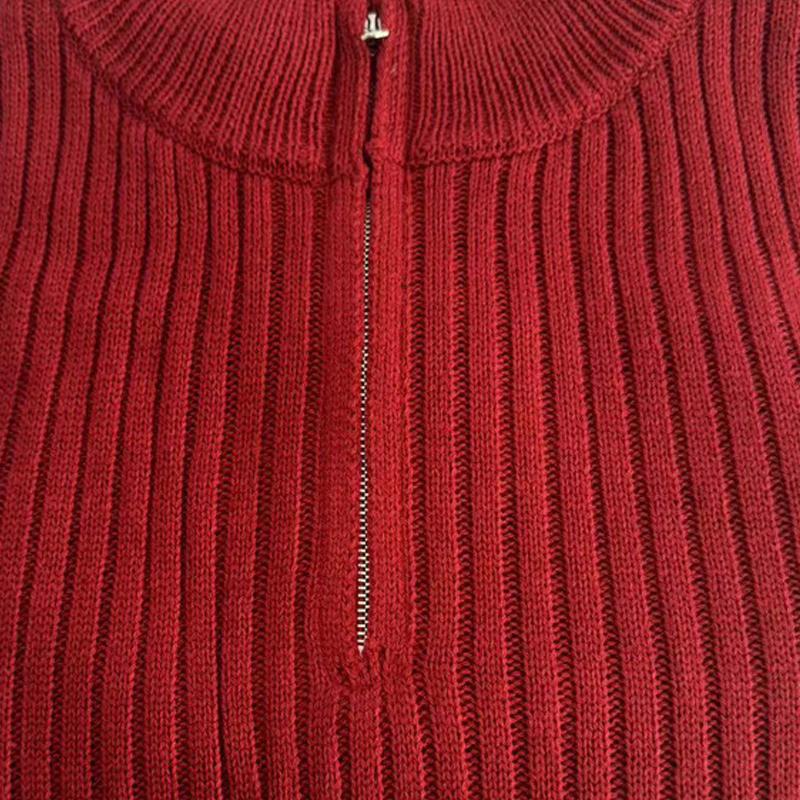 Men's Solid Color Knitted Stand Collar Half Zip Sweater 13665071X