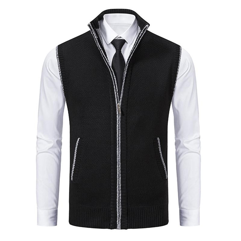 Gilet tricoté sans manches à col montant et couleur unie pour homme 19972434Y