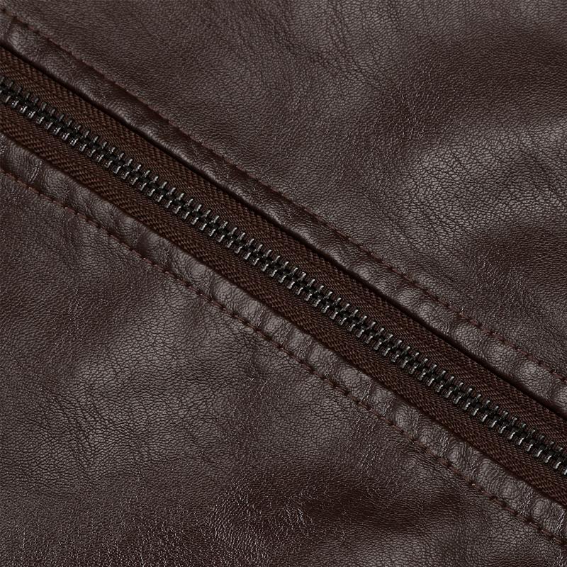 Men's Vintage Solid Collar Leather Jacket 48363827Y