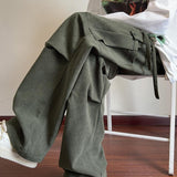 Men's Solid Corduroy Multi-pocket Elastic Waist Loose Cargo Pants 21951086Z