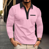 Men's Long Sleeve Lapel Color Block POLO Shirt 90958638X