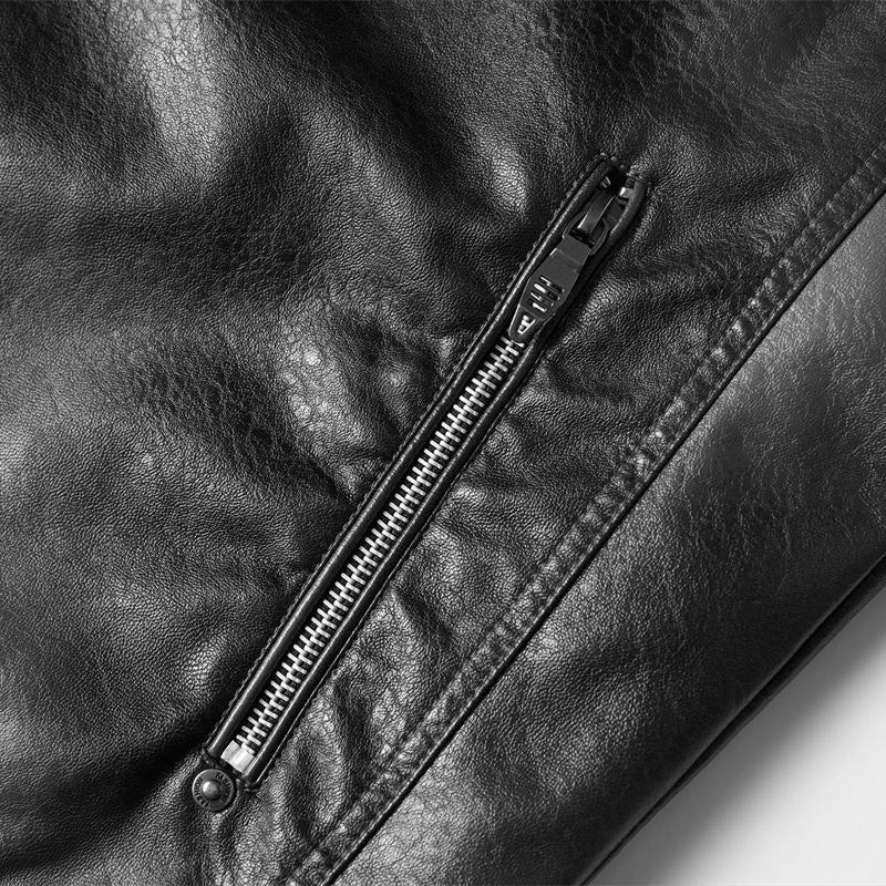 Men's Vintage Motorcycle Style Plush Warm Leather Jacket 28670585Y