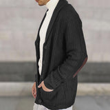Men's Casual Suede Patchwork Lapel Long-Sleeved Knitted Cardigan 45333238M