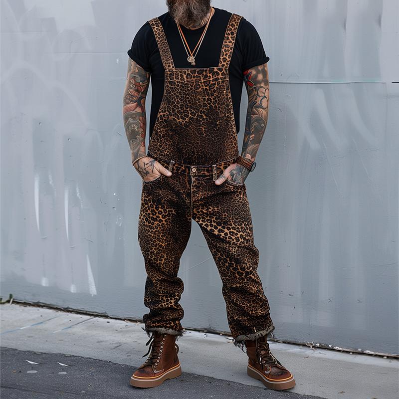 【24-hour shipping】Men's Retro Casual Leopard Print Overalls 06586378TO