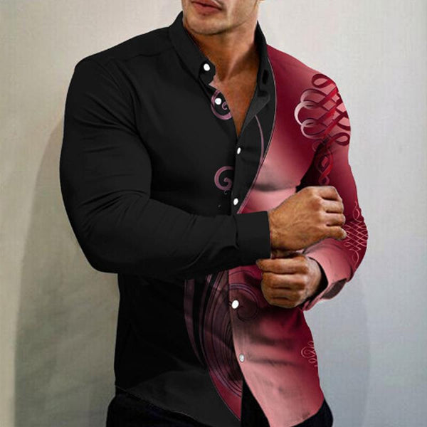 Men's Printed Single Breasted Long Sleeve Shirt 08763525X