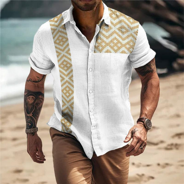 Men's Casual Ethnic Color Block Short Sleeve Shirt 02020751TO
