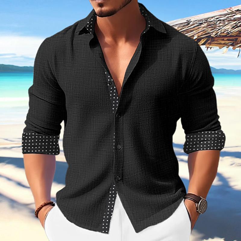 Men's Casual Polka Dot Print Paneled Lapel Long Sleeve Shirt 05508710Y