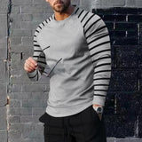Men's Casual Round Neck Waffle Stripe Patchwork Pullover Sweatshirt 13057079M