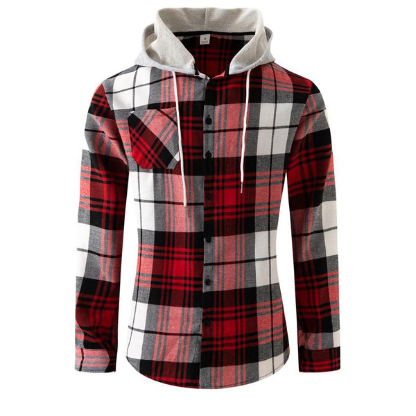 Men's Plaid Flannel Hooded Casual Jacket 11828563X