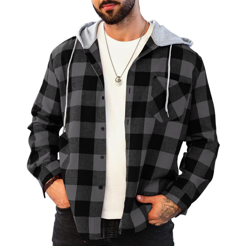 Men's Casual Plaid Long Sleeve Hoodie Jacket 91542016X