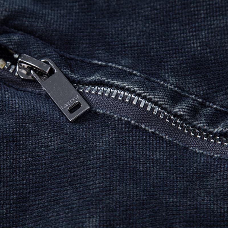Men's Vintage Washed Distressed Stand Collar Zipper Denim Jacket 38335876M