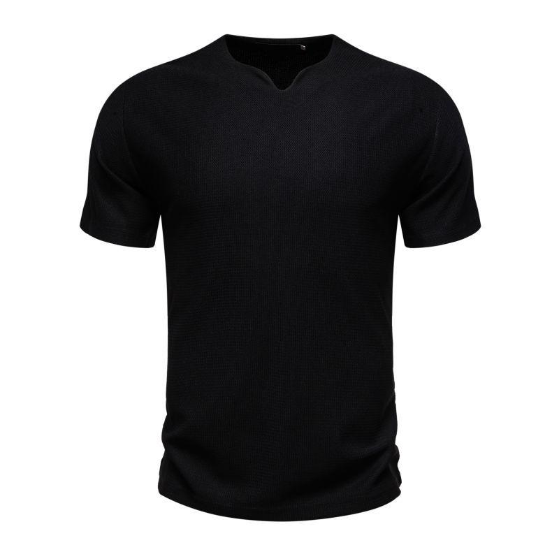 Men's Casual Solid Color V-neck Short-sleeved T-shirt 93587649M