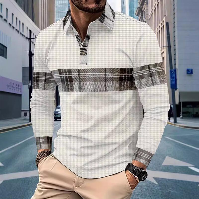 Men's Casual Long Sleeve Colorblock Button Waffle Polo Shirt 69839900X