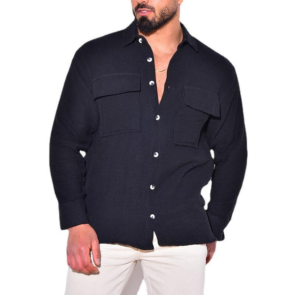 Men's Casual Cotton Linen Lapel Loose Long Sleeve Shirt 29623399M