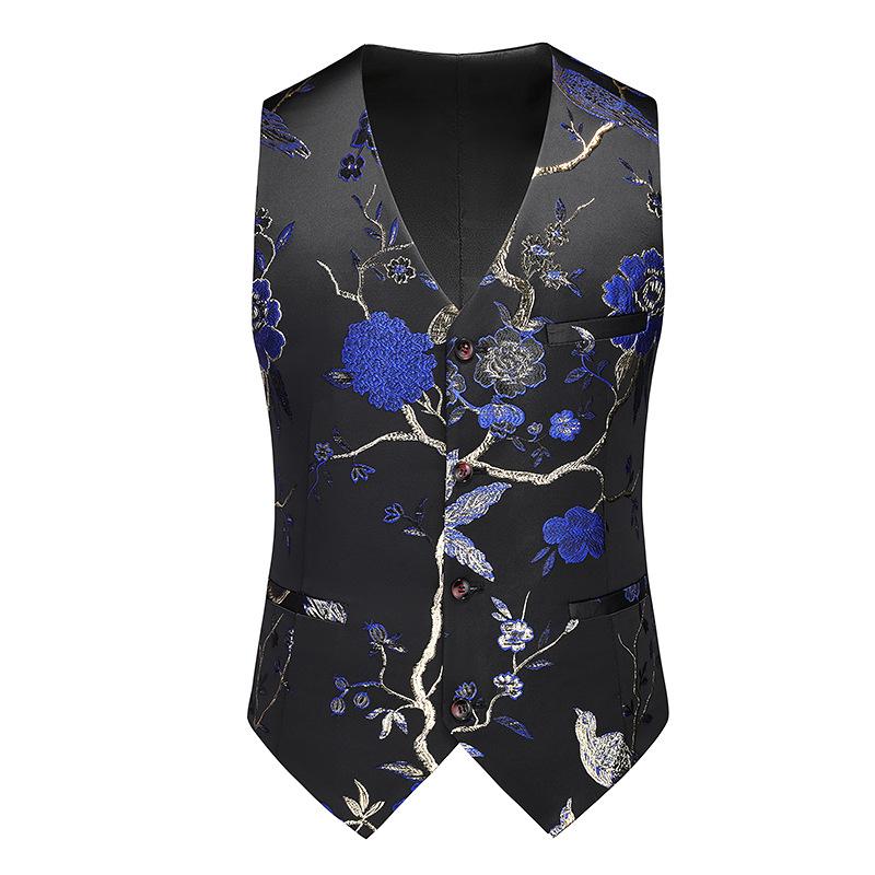 Men's Vintage Floral Embroidered V-Neck Vest 96506464X