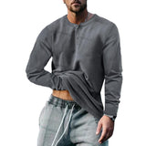 Men's Vintage Solid Henley Collar Long Sleeve T-Shirt 24069479Y