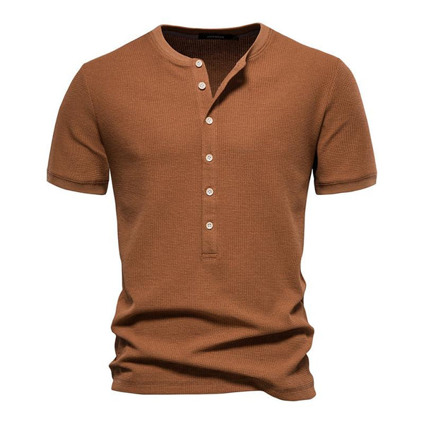 Men's Casual Henley Neck Waffle Slim Fit Knit Short Sleeve T-Shirt 66819802M