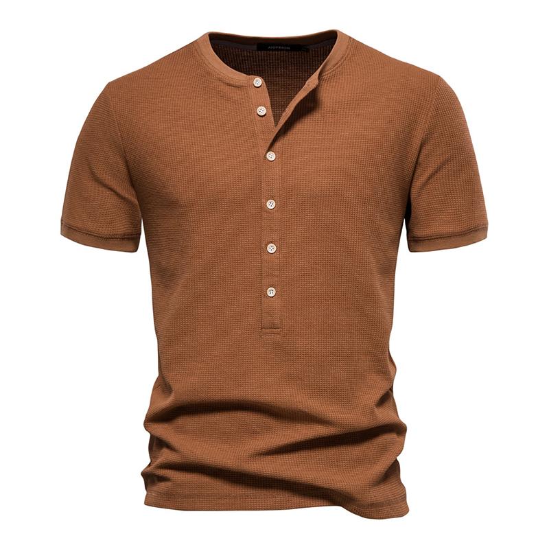 Men's Casual Henley Neck Waffle Slim Fit Knit Short Sleeve T-Shirt 66819802M