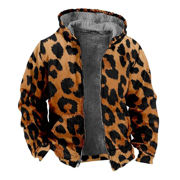 Men's Leopard Print Hooded Zip-Up Jacket 90192842X