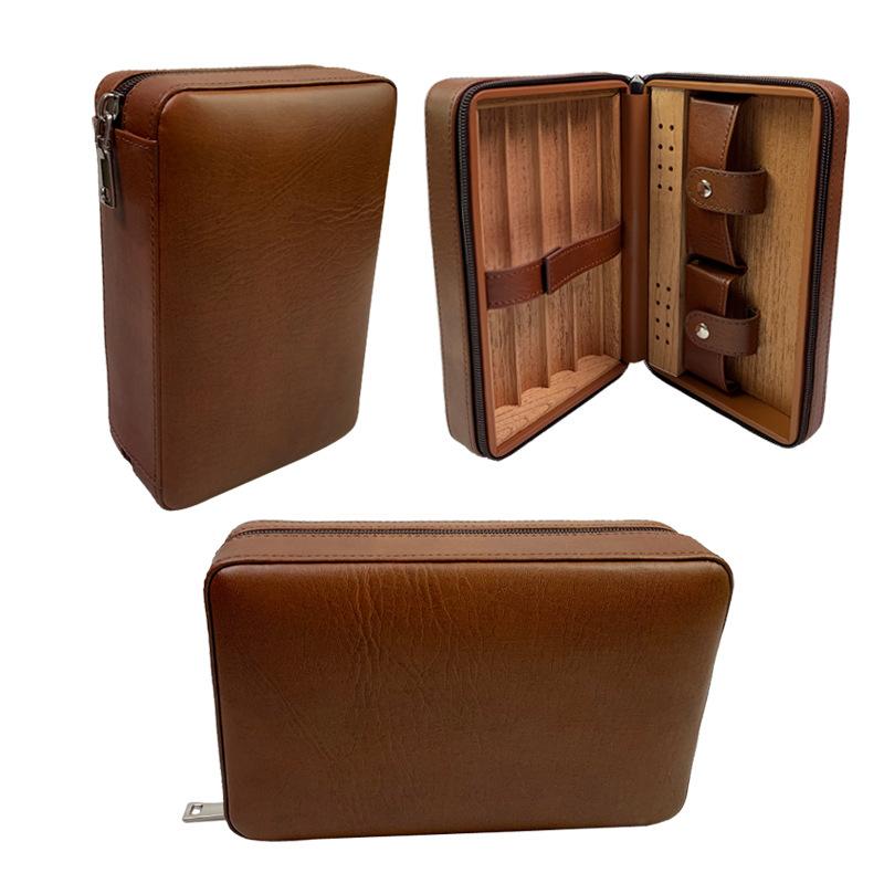 Men's Portable Cigar Humidor Leather Set Storage Bag 77717740K