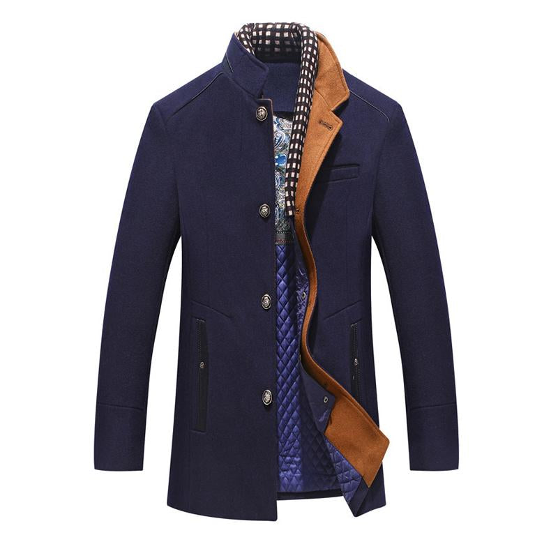 Men's Casual Solid Color Scarf Collar Mid-length Coat 53583831X