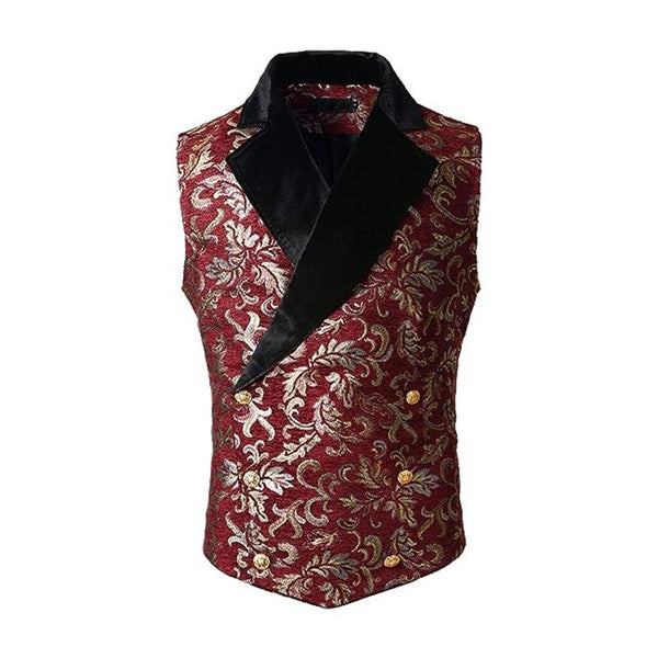 Men's Vintage Jacquard Single-Breasted Lapel Blazer Vest 65402049X