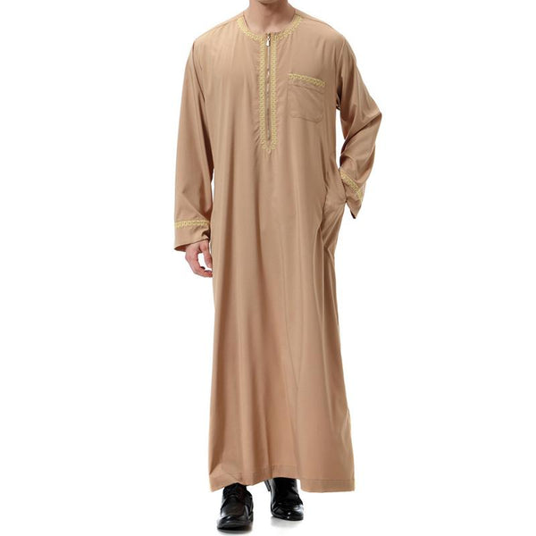 Men's Ethnic Round Neck Long Sleeve Loose Shirt Robe 69209440M