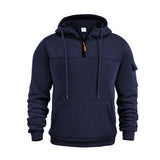 Men's Casual Solid Color Multi-Pocket Half-Zip Hooded Long Sleeve Sweatshirt 12108131Y