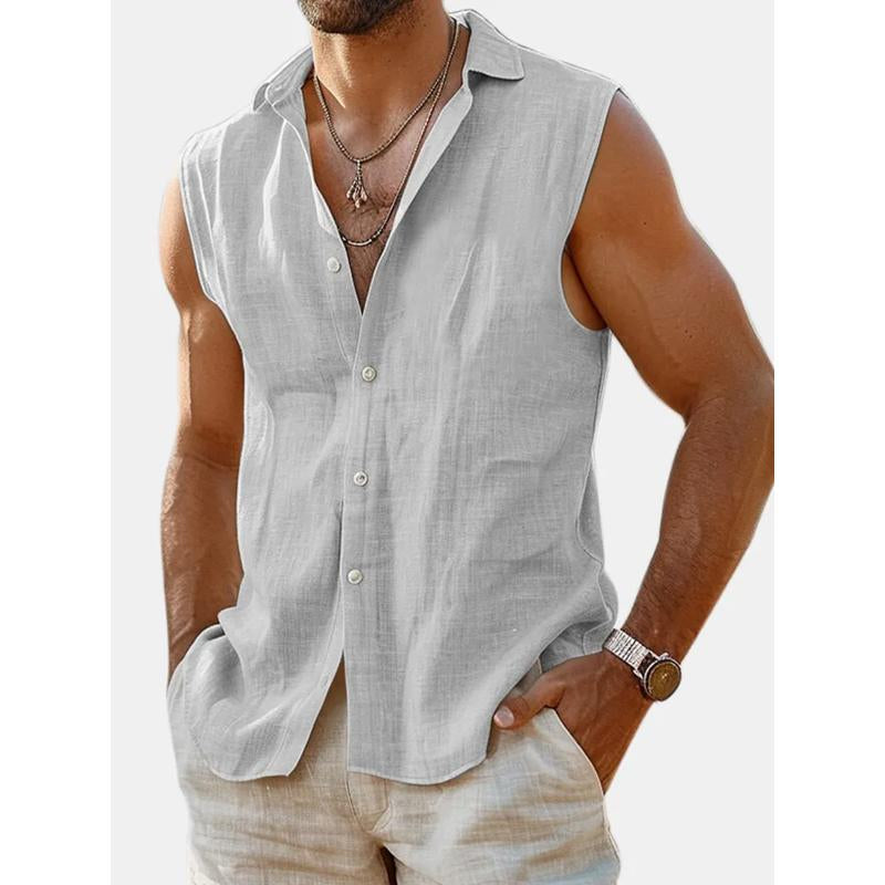 Men's Solid Color Lapel Sleeveless Shirt 30973559Y