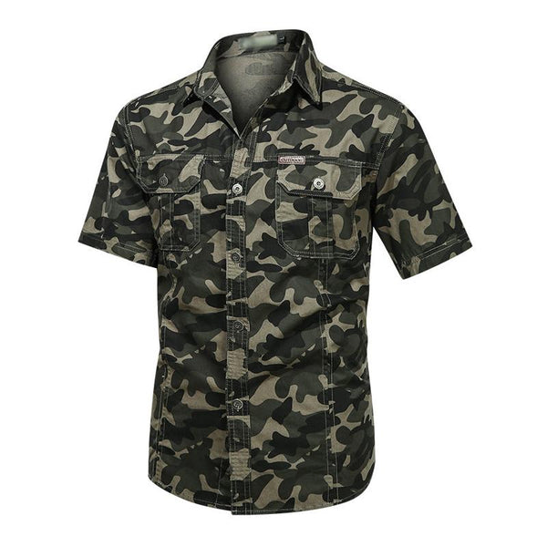 Men's Casual Outdoor Camouflage Cotton Lapel Workwear Short-sleeved Shirt 25523732M