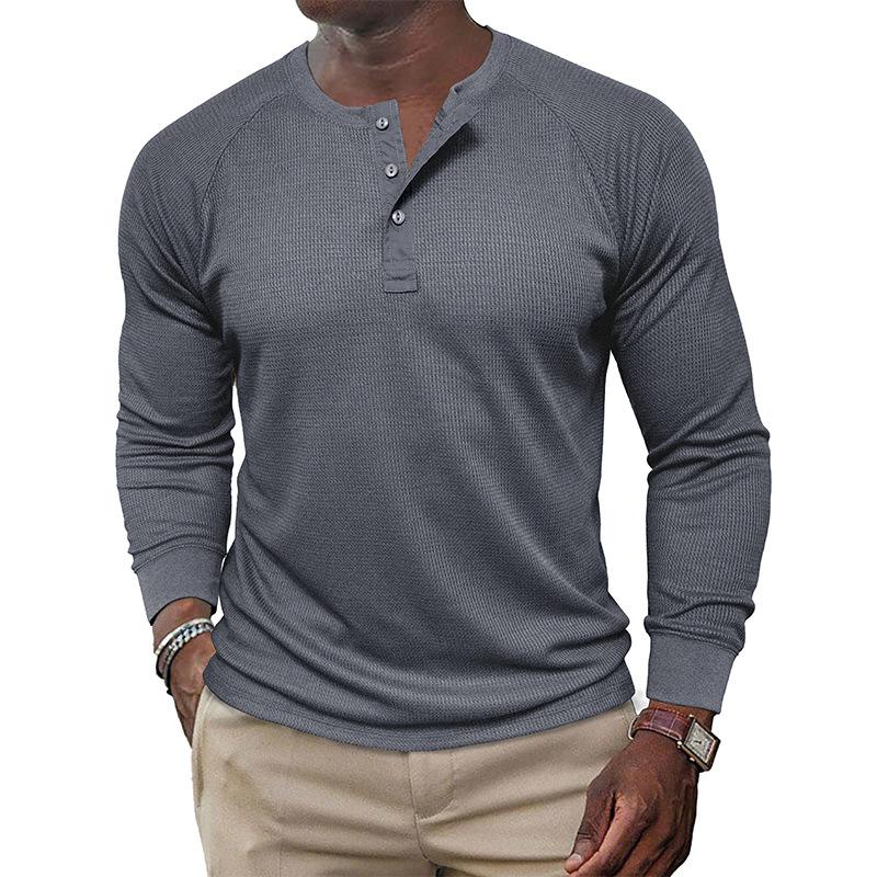 Men's Casual Solid Color Henley Collar Raglan Sleeve T-Shirt 17616106Y