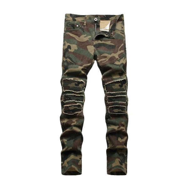 Men's Washed Ripped Camouflage Patchwork Jeans 19612950Y