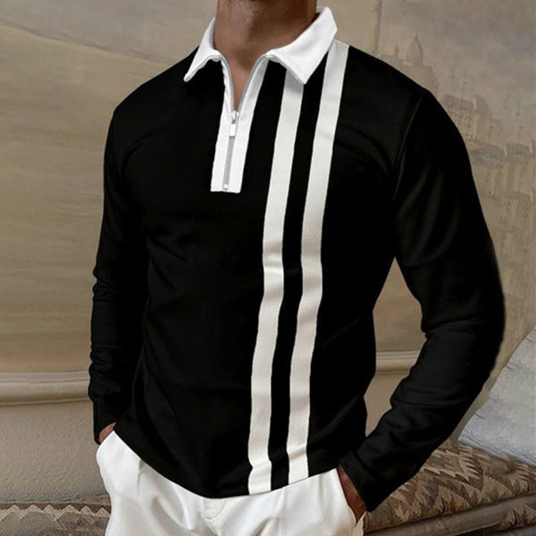 Men's Retro Casual Colorblock Long-sleeved Polo Shirt 21179383TO